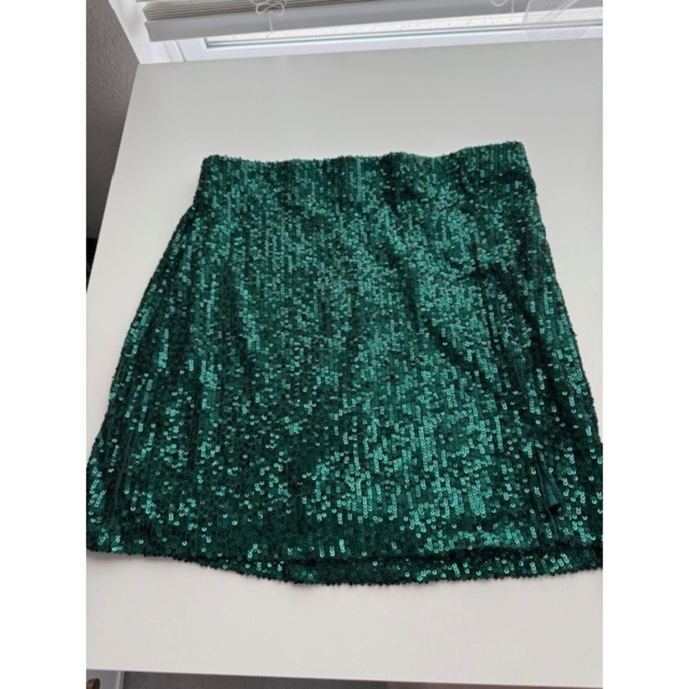 Art Class Kids Girls Green Sequin Mini Skirt Size L 10 12 Sparkly Party